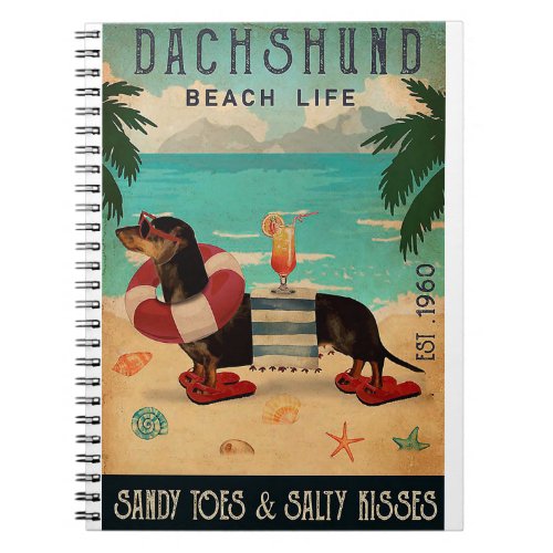 Vintage Beach Cocktail Life Dachshund Notebook
