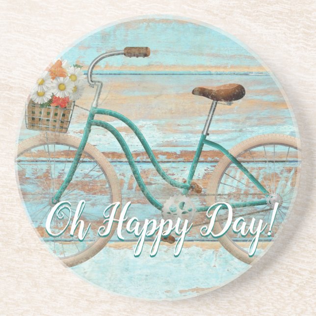 Vintage Beach Cruiser Bicycle on Distressed Wood Coaster (Front)
