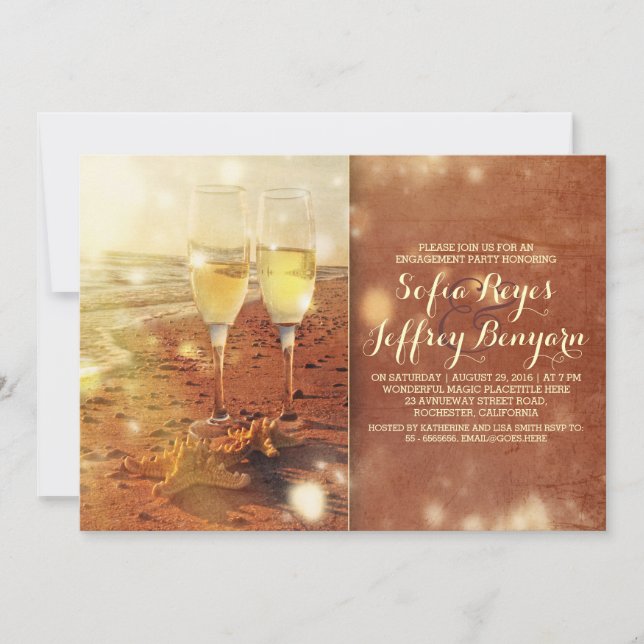 vintage beach engagement party invitation (Front)