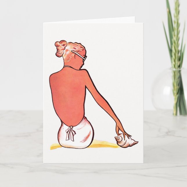 Vintage beach girl with seashell summer elegant  card (Front)