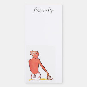 Vintage beach girl with seashell summer elegant magnetic notepad