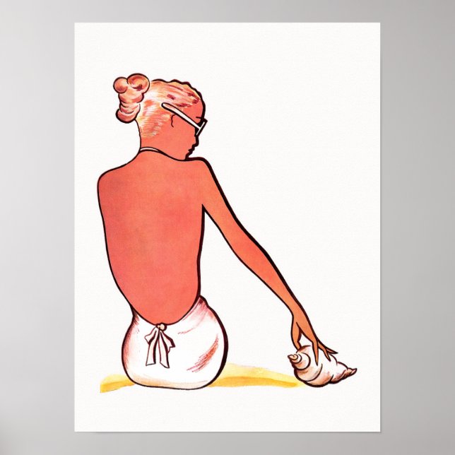 Vintage beach girl with seashell summer elegant  poster (Front)