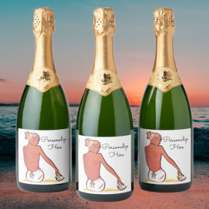 Vintage beach girl with seashell summer elegant  sparkling wine label
