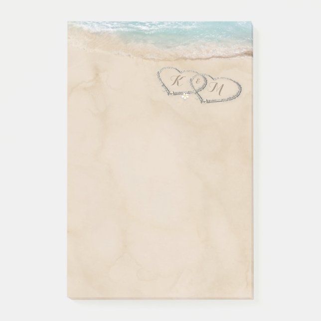 Vintage Beach Heart Couples Initials Post-it Notes (Front)