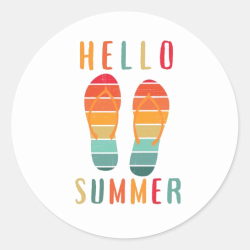 Vintage Beach Hello Summer Sunset Gift Classic Round Sticker