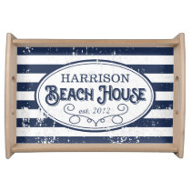 Vintage Beach House Personalized Navy and White Serving Tray