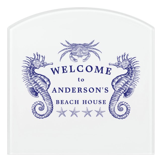 Vintage Beach House Welcome Template Door Sign (Contour Front)