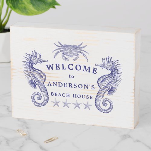 Vintage Beach House Welcome Template Wooden Box Sign