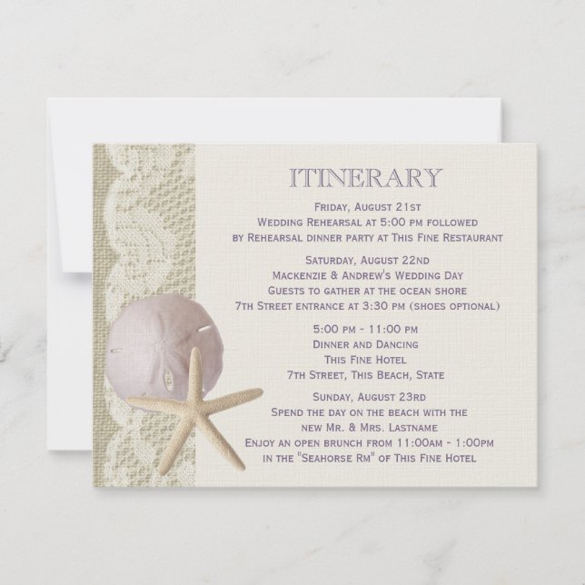 Vintage Beach Itinerary Purple Invitation (Front)