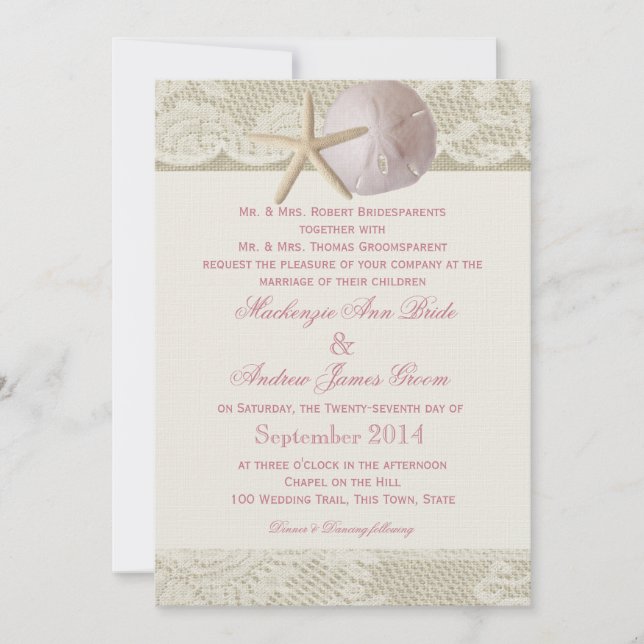Vintage Beach Ivory Pink Invitation (Front)