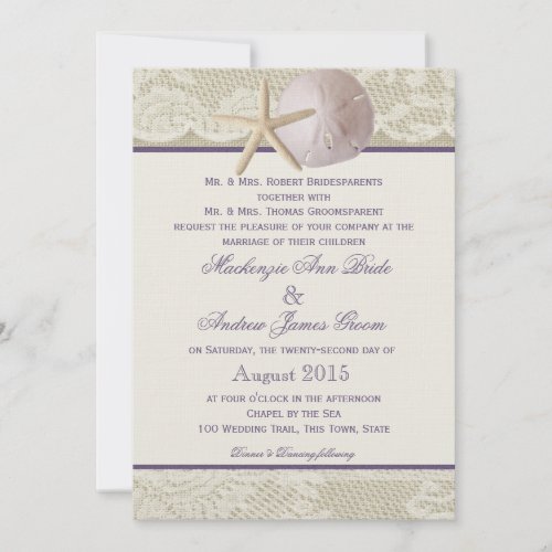 Vintage Beach Ivory Purple Invitations