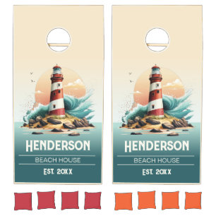 Vintage Beach Lighthouse Cornhole Set