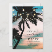 Vintage Beach Palm Tree Twinkle Lights Wedding Invitation (Front)