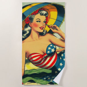 Vintage Beach Pin Up Beach Towel