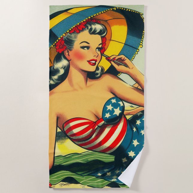Vintage Beach Pin Up Beach Towel (Front)