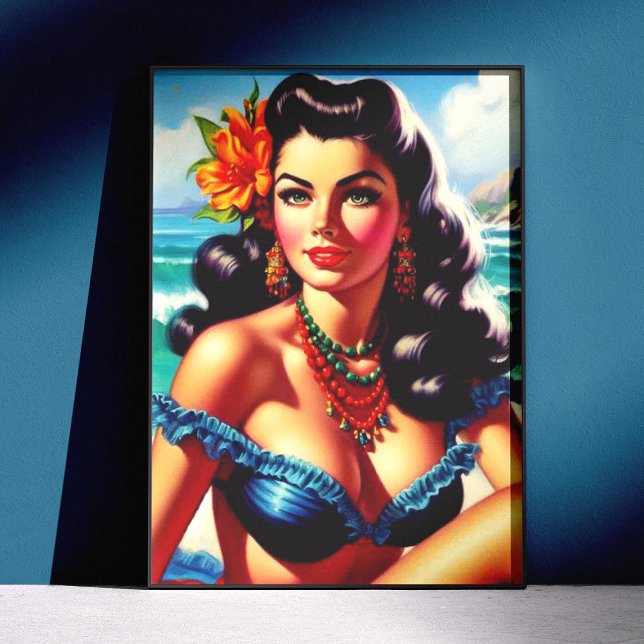 Vintage Beach Pin-up Painting Poster (Creator Uploaded)