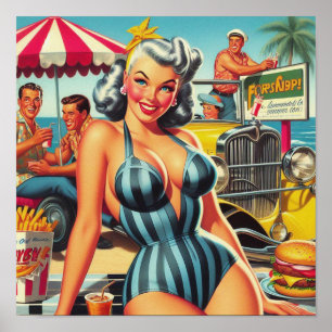 Vintage Beach Pin-up Poster