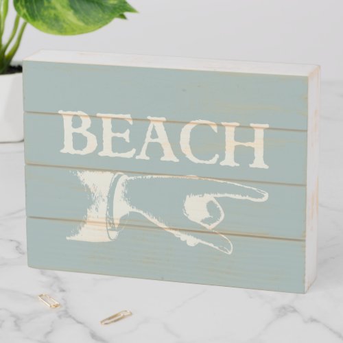Vintage Beach Pointing Finger Distressed Rustic Wooden Box Sign
