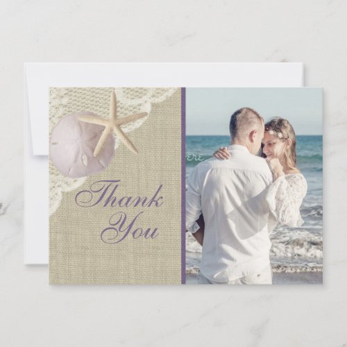 Vintage Beach Purple Flat Card Thank you