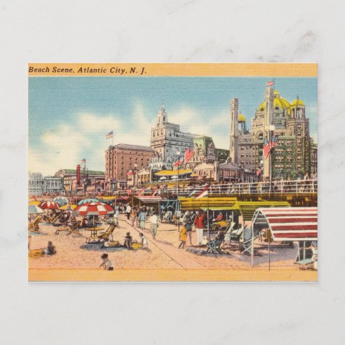 Vintage Beach Scene Atlantic City New Jersey Postcard