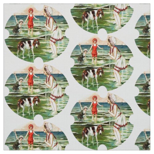 Vintage Beach Scene Fabric