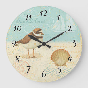Vintage Beach Scene Large Clock