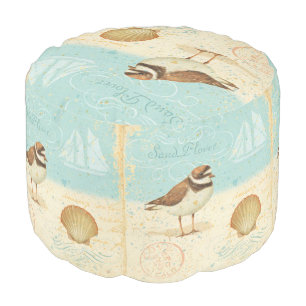 Vintage Beach Scene Pouf
