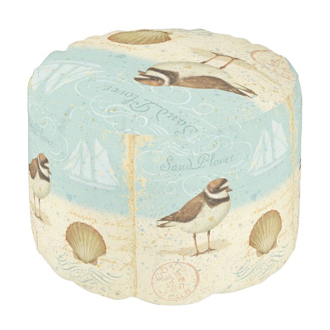 Vintage Beach Scene Pouf (Angled Front)