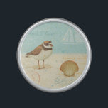 Vintage Beach Scene Speaker<br><div class="desc">Cute bird with clam shell on the beach vintage canceled French stamp</div>