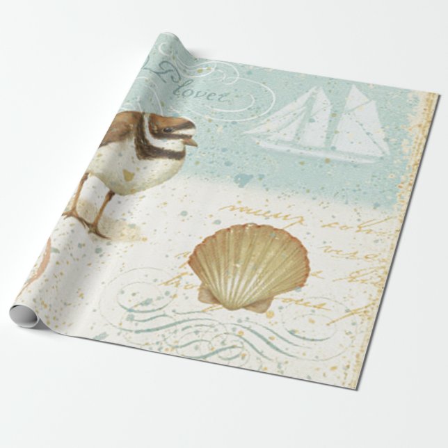 Vintage Beach Scene Wrapping Paper (Unrolled)