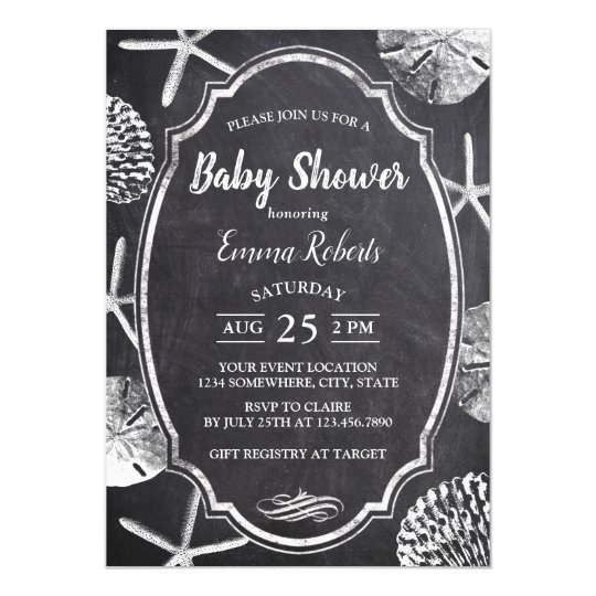Vintage Beach Seashells Chalkboard Baby Shower Invitation Zazzle Com