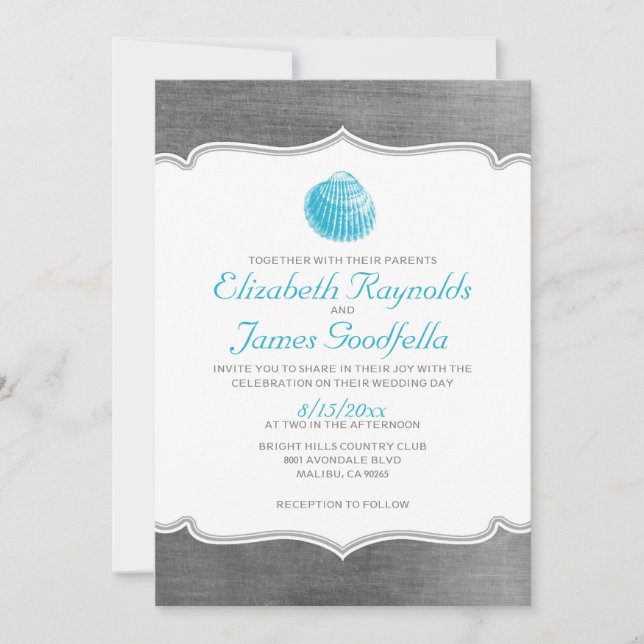 Vintage Beach Seashells Destination Wedding Invite (Front)