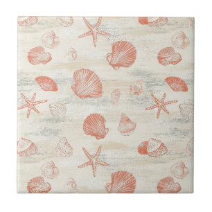 Vintage Beach Shells with Coral & Starfish Ceramic Tile