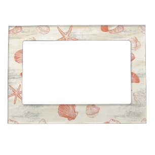 Vintage Beach Shells with Coral & Starfish Magnetic Frame