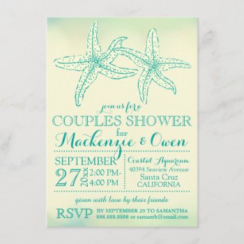 Vintage Beach Starfish Couples Wedding Shower Invitation by coastal_life at Zazzle