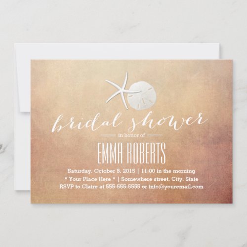 Vintage Beach Starfish  Sand Dollar Bridal Shower Invitation