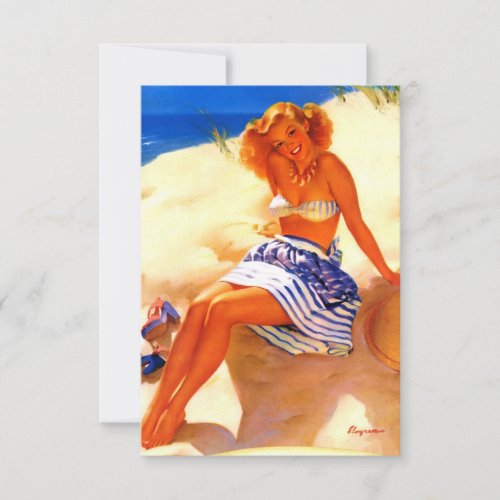 Vintage Gil Elvgren Beach Summer Pin up Girl Invite