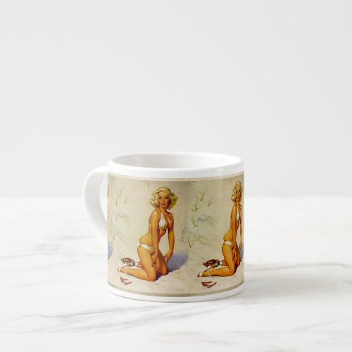 Vintage Beach Summer Pin up Girl Espresso Cup