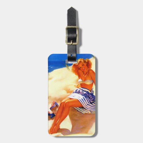 Vintage Beach Summer Pin up Girl Luggage Tag