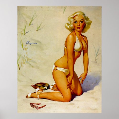 Vintage Beach Summer Pin up Girl Poster