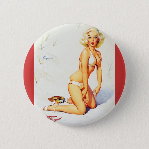 Vintage Beach Summer Pinup Girl Button