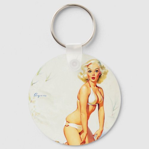 Vintage Beach Summer Pinup Girl Keychain