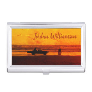 Vintage Beach Sunset Business Card Case
