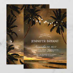 Vintage Beach Sunset Palm Lights Bridal Shower Invitation