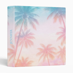 Vintage Beach Sunset Palm Trees Pastel 3 Ring Binder