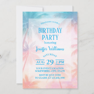 Vintage Beach Sunset Palm Trees Pastel             Invitation