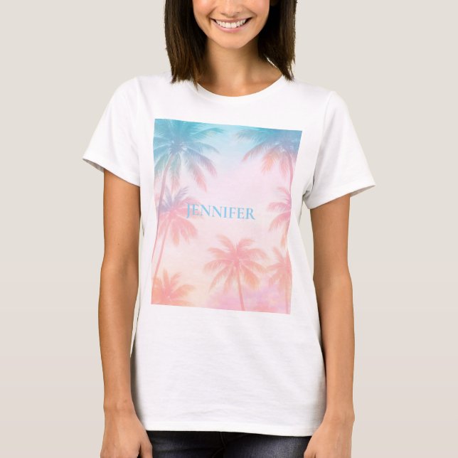Vintage Beach Sunset Palm Trees Pastel             T-Shirt (Front)