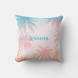 Vintage Beach Sunset Palm Trees Pastel Throw Pillow