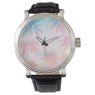 Vintage Beach Sunset Palm Trees Pastel             Watch