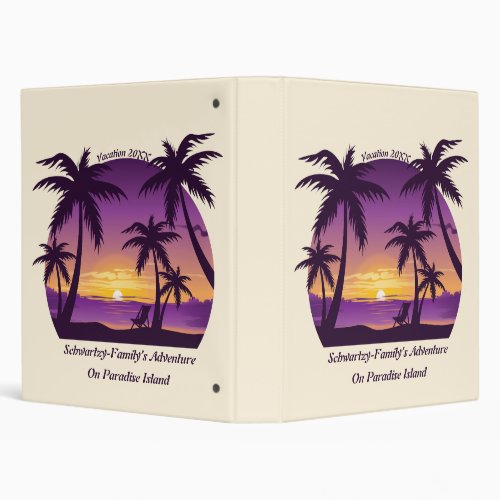Vintage Beach Sunset Vacation lounger peach purple 3 Ring Binder